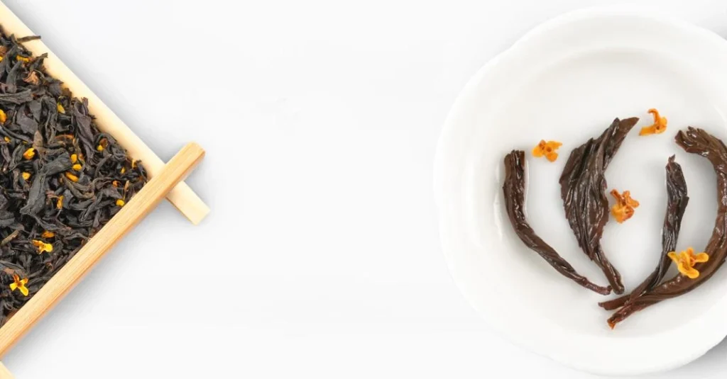 Dry Osmanthus Black Tea Leaves vs Brewed Tea with Natural Osmanthus Flowers – Showcasing Texture, Aroma & Health Benefits